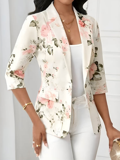 3/4 Sleeve Floral Notched Lapel Blazer