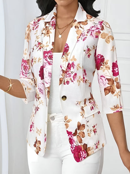 3/4 Sleeve Floral Notched Lapel Blazer