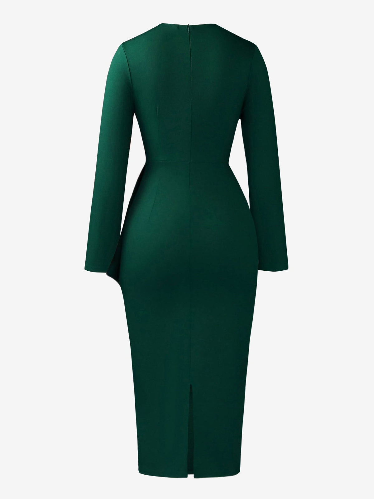Pleated V Neck Long Sleeves Bodycon Midi Dress