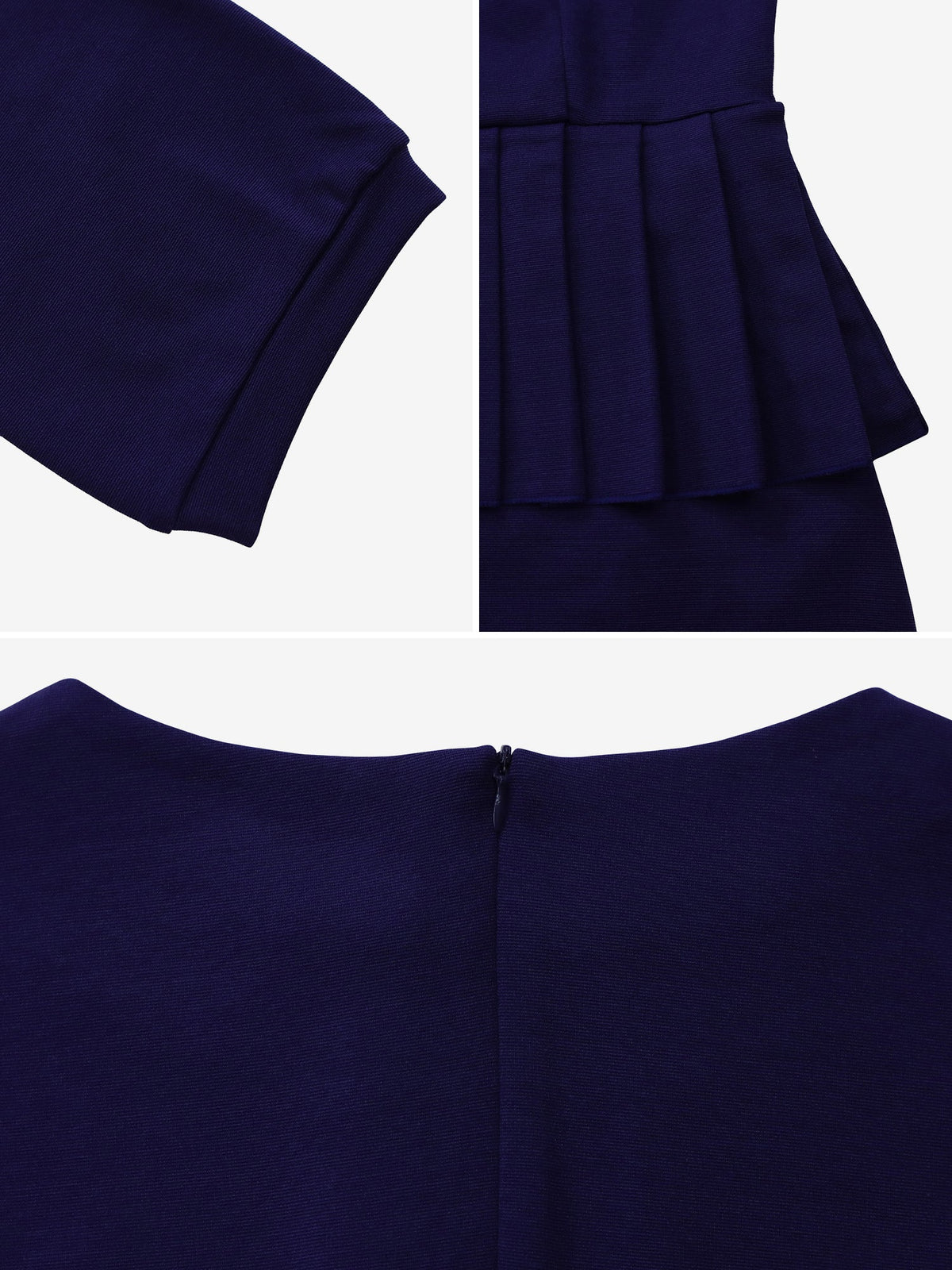 3/4 Puff Sleeves Belted Midi Pleated Sheath Dress