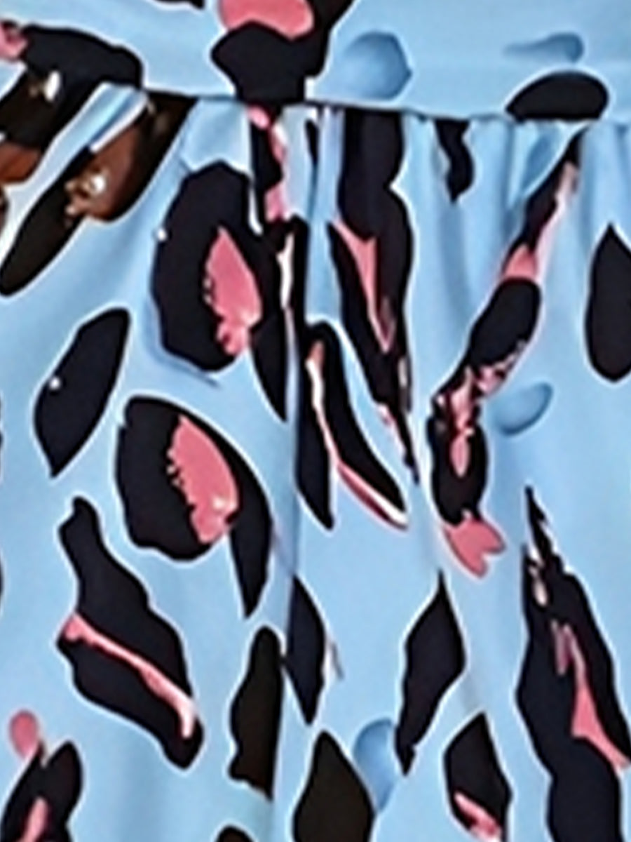Leopard Patchwork Short Sleeves Tie Waist Dress