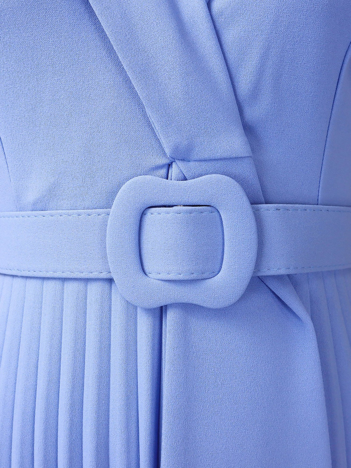 Lapel Belted Solid Color Pleated Midi Work Dress