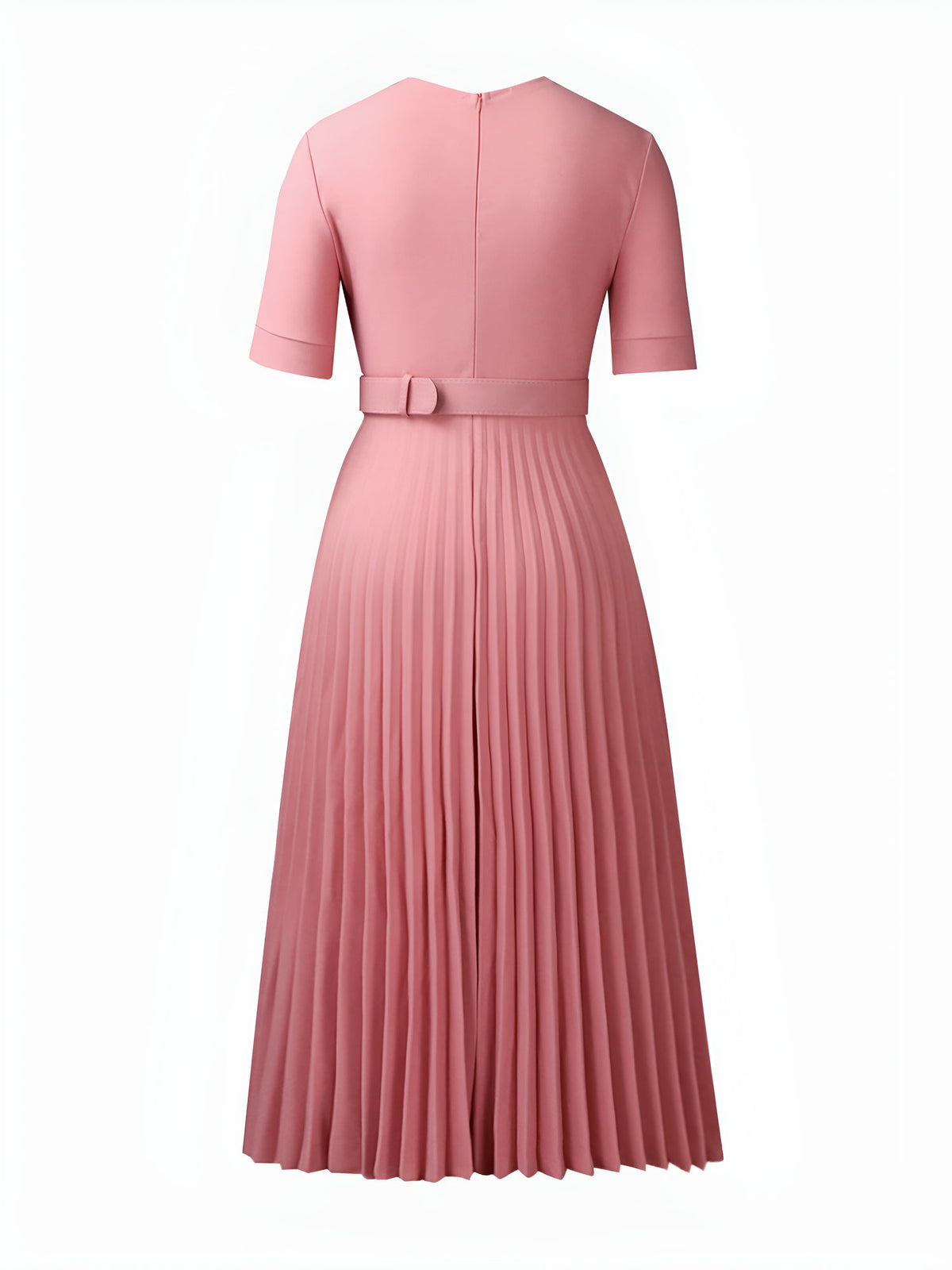 Lapel Belted Solid Color Pleated Midi Work Dress