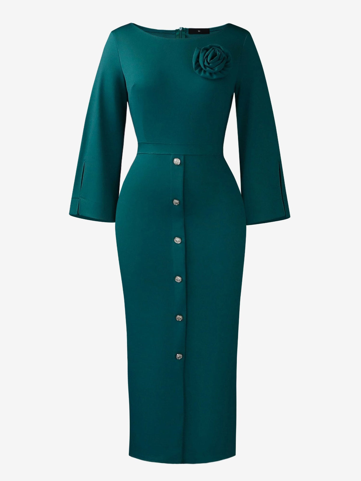 3/4 Slit Sleeves Round Neck Midi Sheath Dress