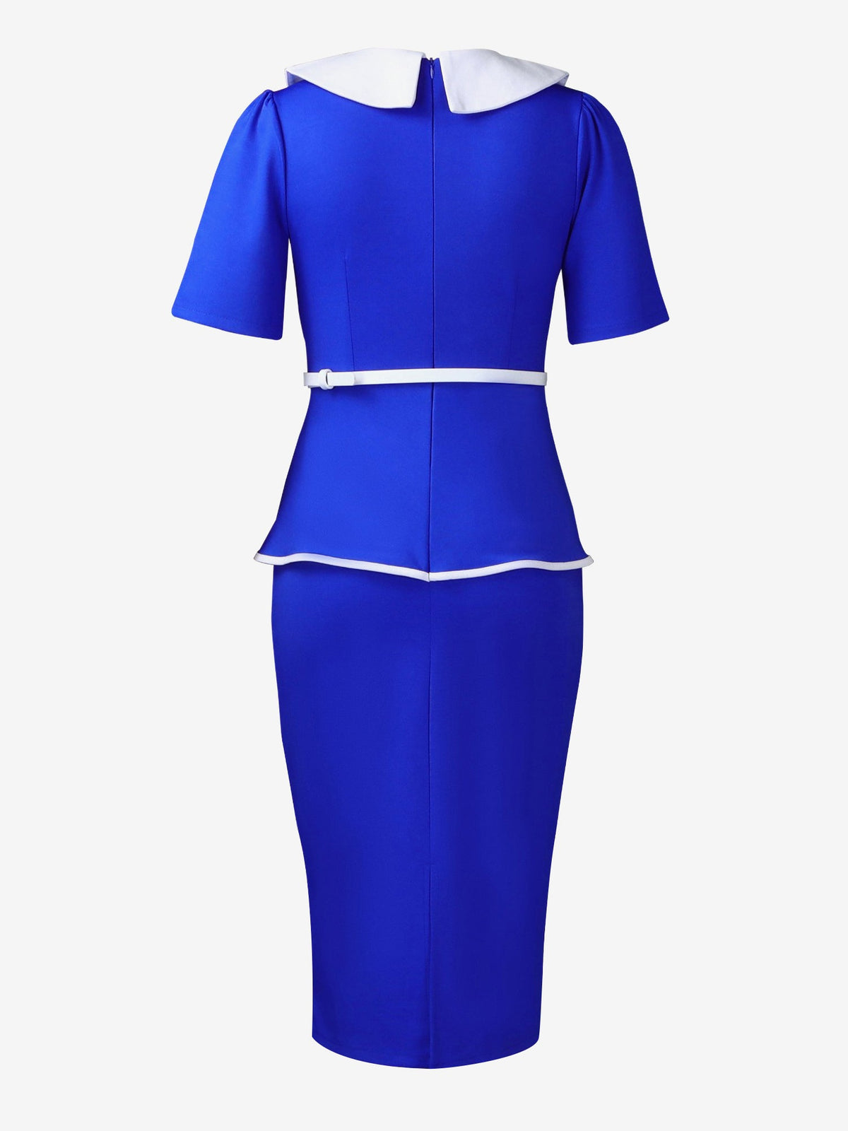 Peter Pan Collar Colorblock Belted Midi Sheath Dress