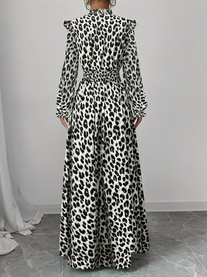 Printed Ruffled Long Sleeve Smocked Maxi Dress