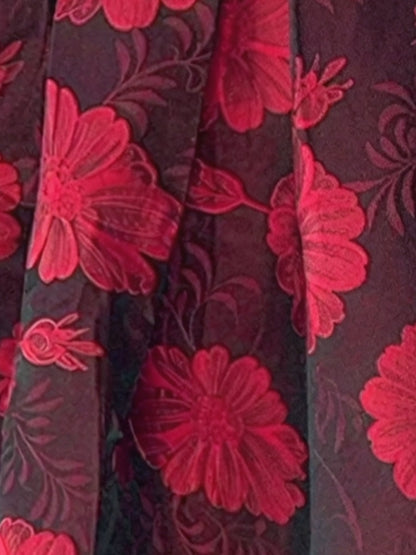 Floral Jacquard Sleeveless A-Line Belted Midi Dress