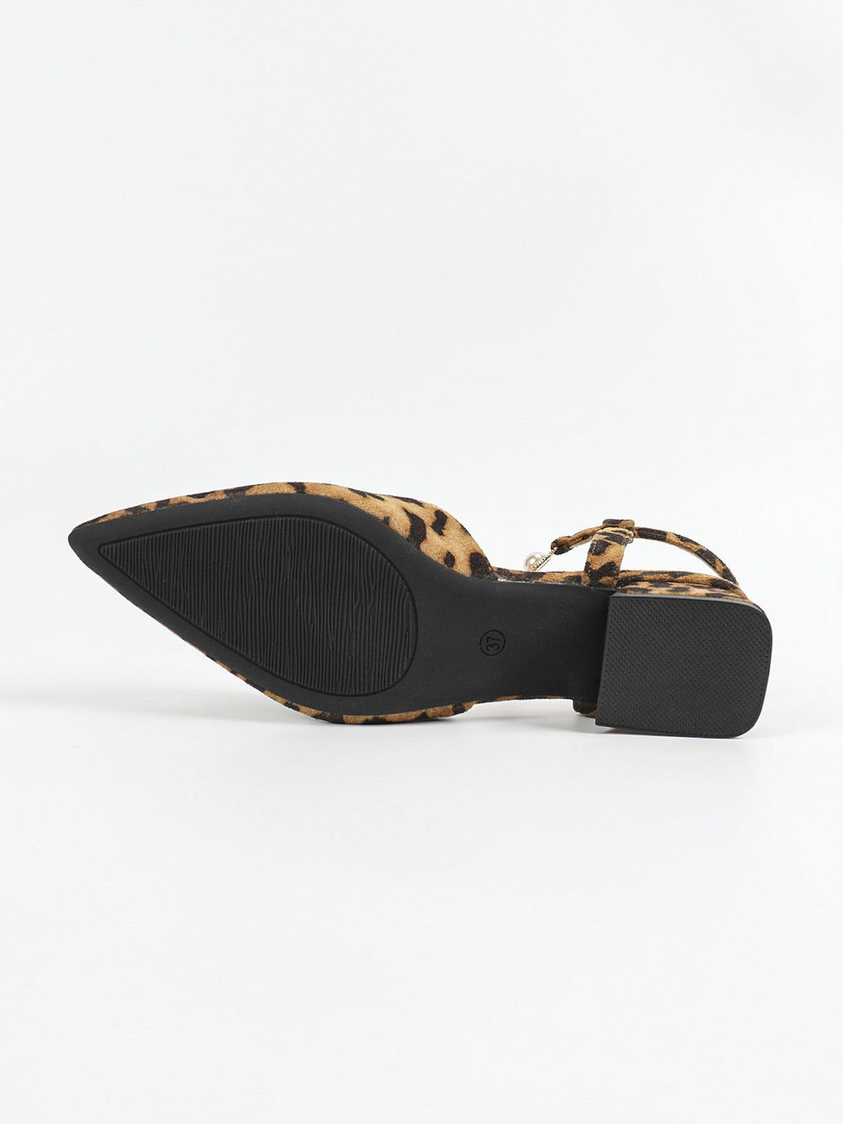 Leopard Pointed Toe Faux Pearl Strap Low Heel Slingback Mules