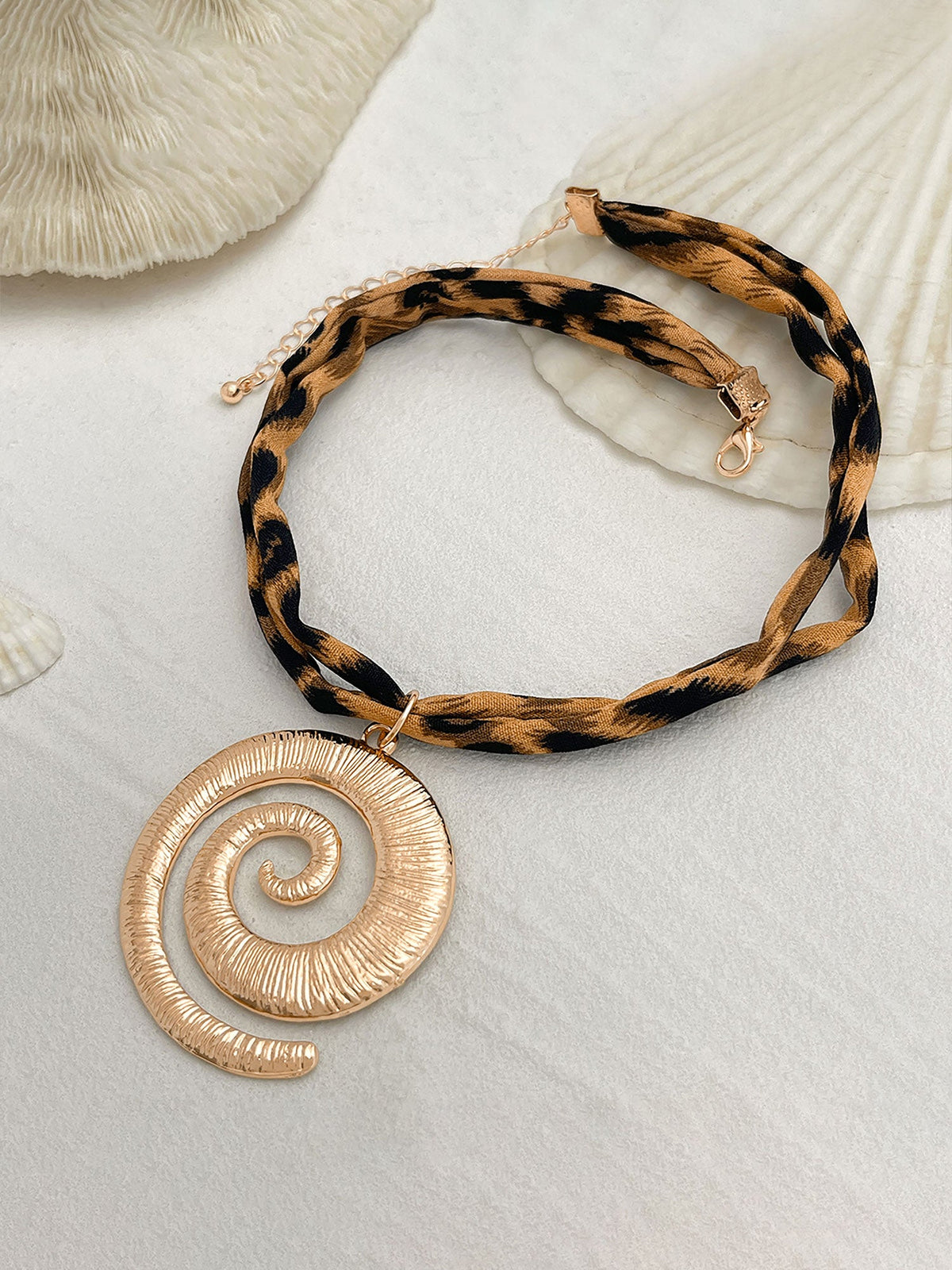Alloy Pendant Leopard-Print Cotton Necklace