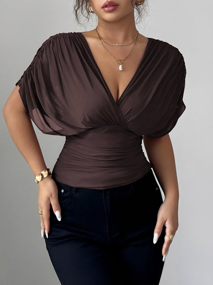 Ruched Smocked Waist Backless Lace-Up Blouse