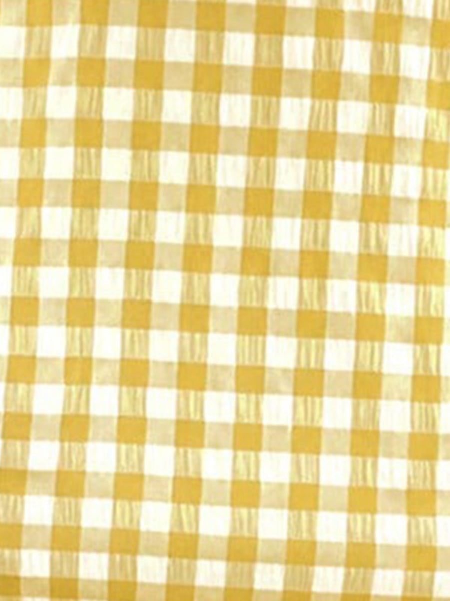 2 Pieces Gingham Crew Neck Sleeveless Ruffled Hem Top & Wide Leg Trousers Pants Set
