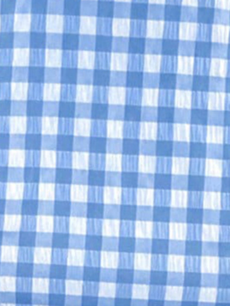 2 Pieces Gingham Crew Neck Sleeveless Ruffled Hem Top & Wide Leg Trousers Pants Set