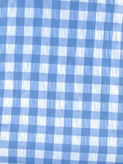 2 Pieces Gingham Crew Neck Sleeveless Ruffled Hem Top & Wide Leg Trousers Pants Set