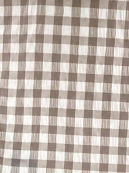 2 Pieces Gingham Crew Neck Sleeveless Ruffled Hem Top & Wide Leg Trousers Pants Set