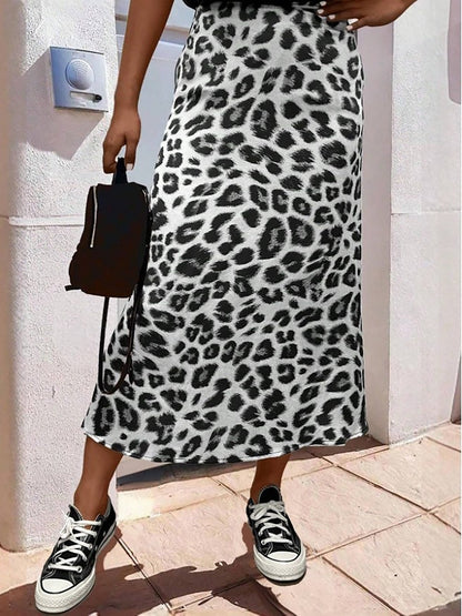 Leopard Print Casual A-Line Midi Skirt