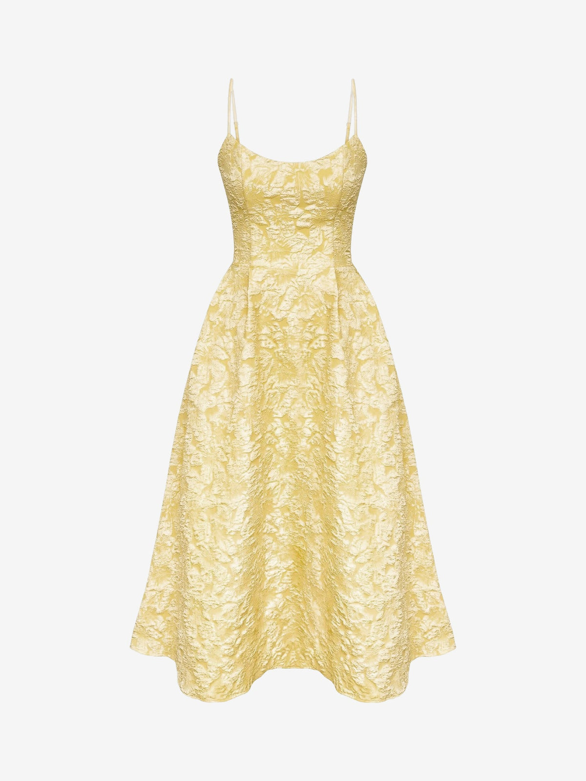 Spaghetti Strap Floral Textured A-Line Midi Dress
