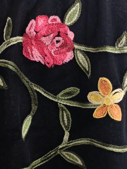 Mesh Ruffled Floral Embroidered Cape Sleeves Blouse