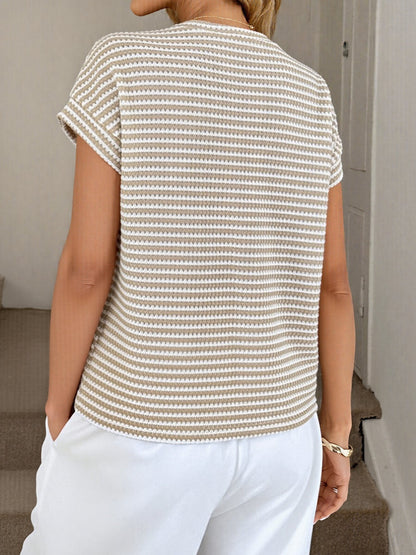 Crew Neck Pullover Knit Short Sleeve Top