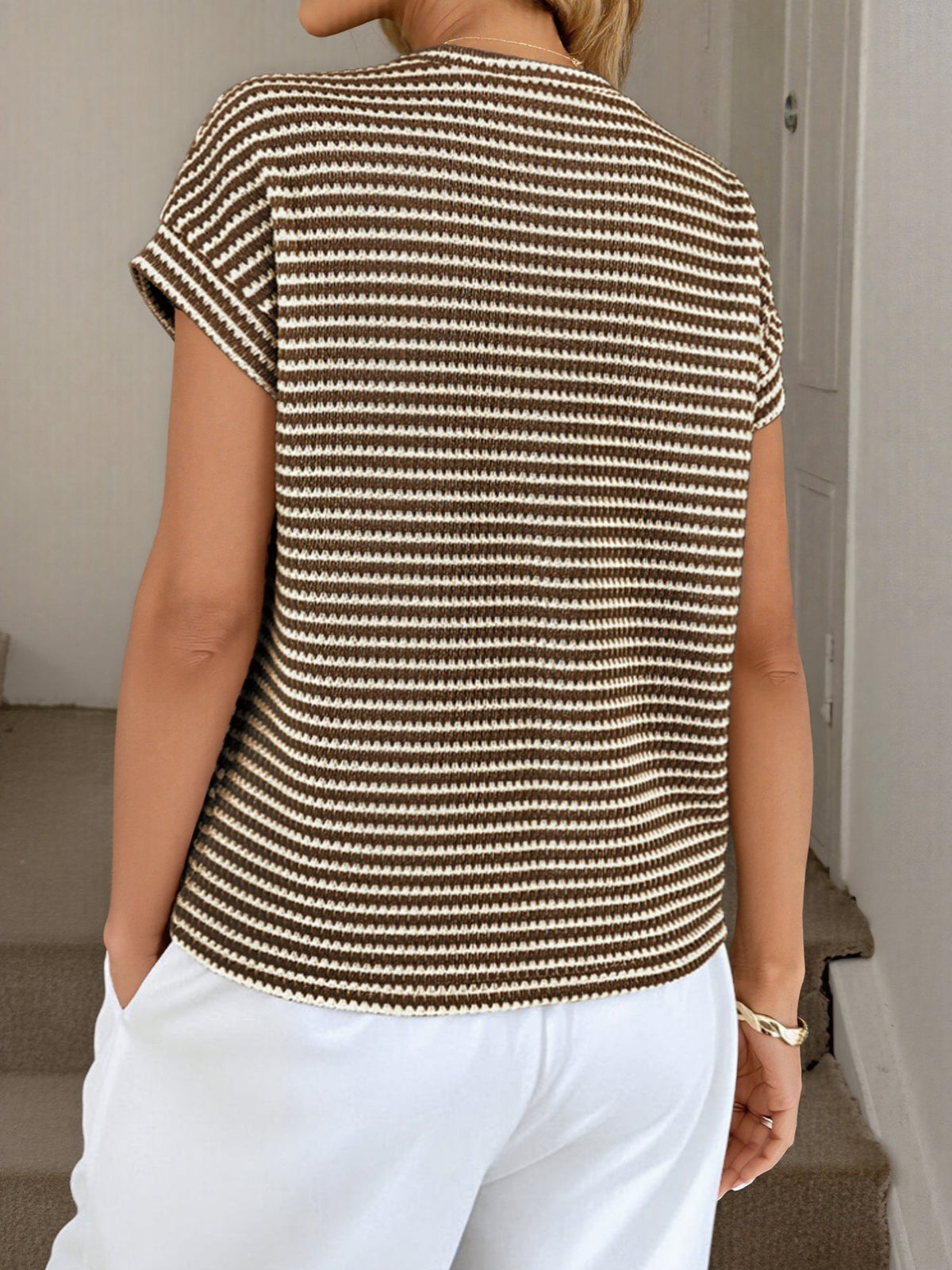 Crew Neck Pullover Knit Short Sleeve Top