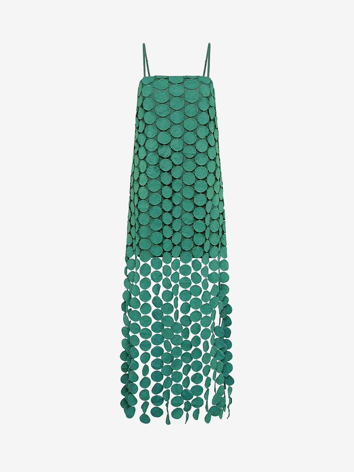 Dots Fringed Spaghetti Strap Midi Dress