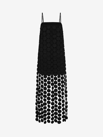 Dots Fringed Spaghetti Strap Midi Dress