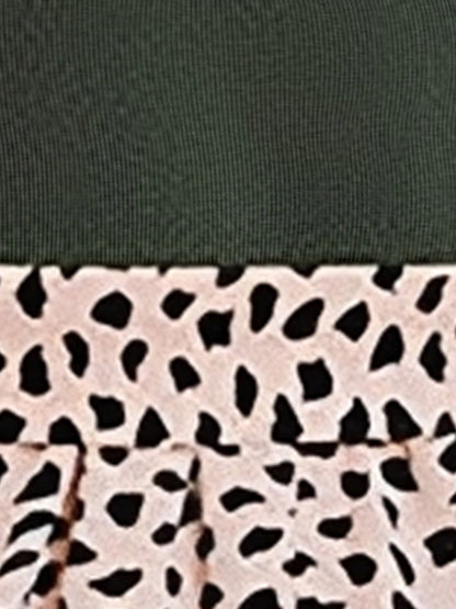 Mock Neck Patchwork Leopard Print A-Line Dress