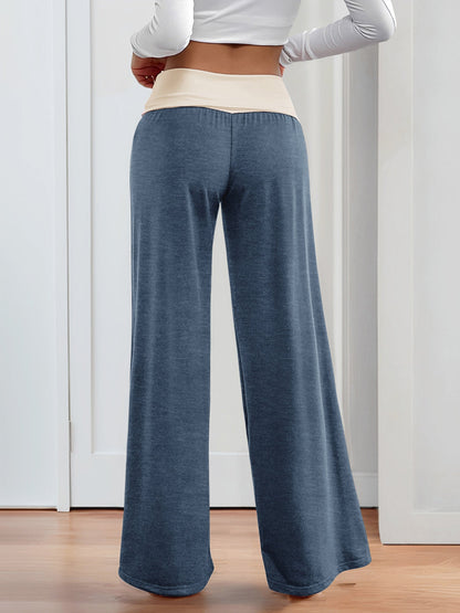 Colorblock Casual Sports Wide Leg Workout Trousers Pants