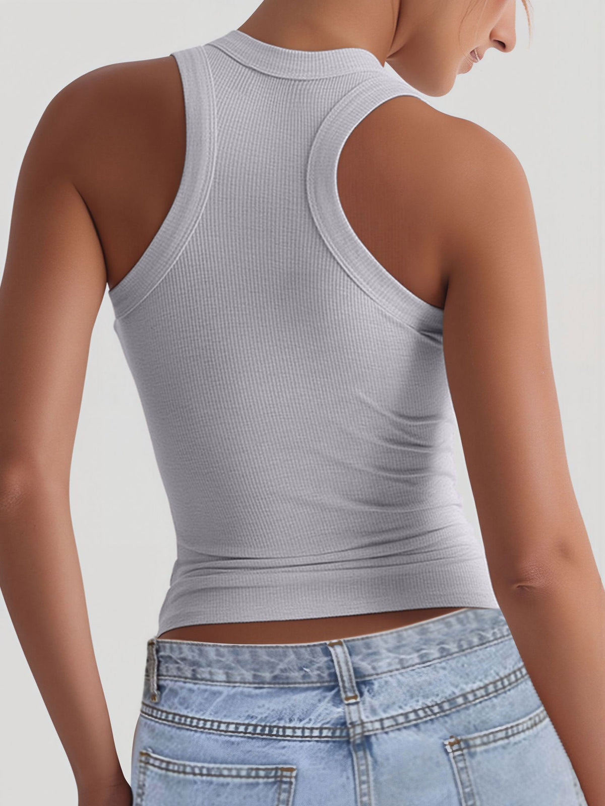 U Neck Sleeveless Casual Solid Color Tank Top