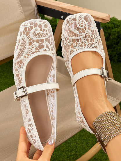 Lace Breathable Square Toes Flats Marie Jane Shoes