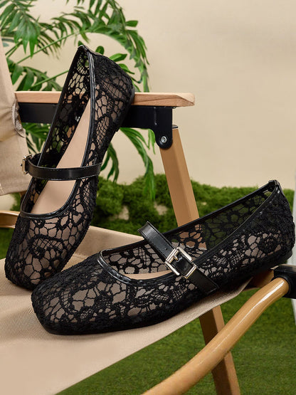 Lace Breathable Square Toes Flats Marie Jane Shoes