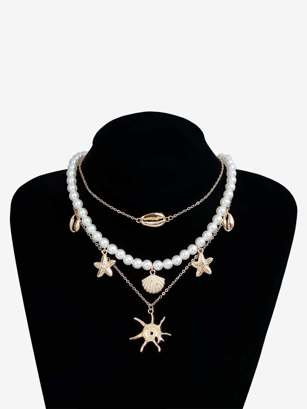 Alloy Seashell-Inspired Faux Pearl Multi Layers Necklaces