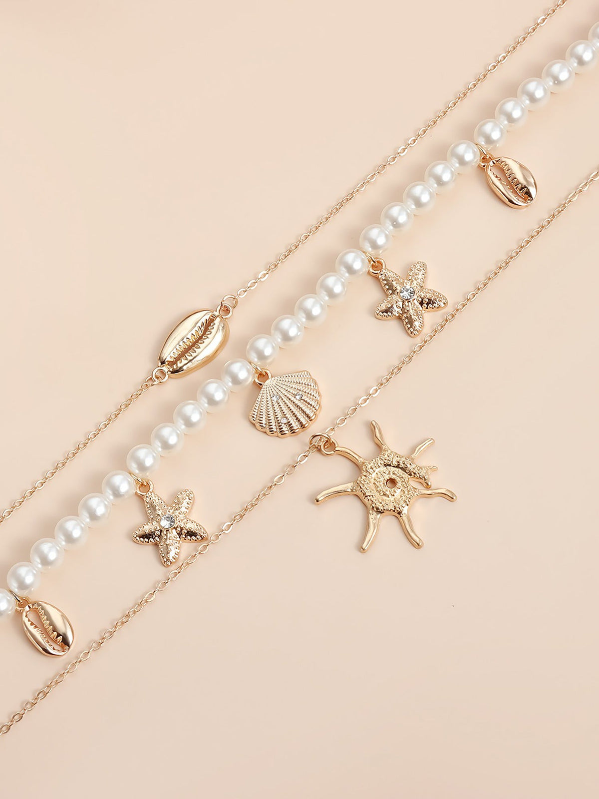 Alloy Seashell-Inspired Faux Pearl Multi Layers Necklaces