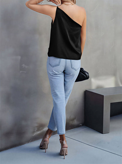 Spring/Summer Casual Off-the-Shoulder Satin Spaghetti-Strap Top for Women