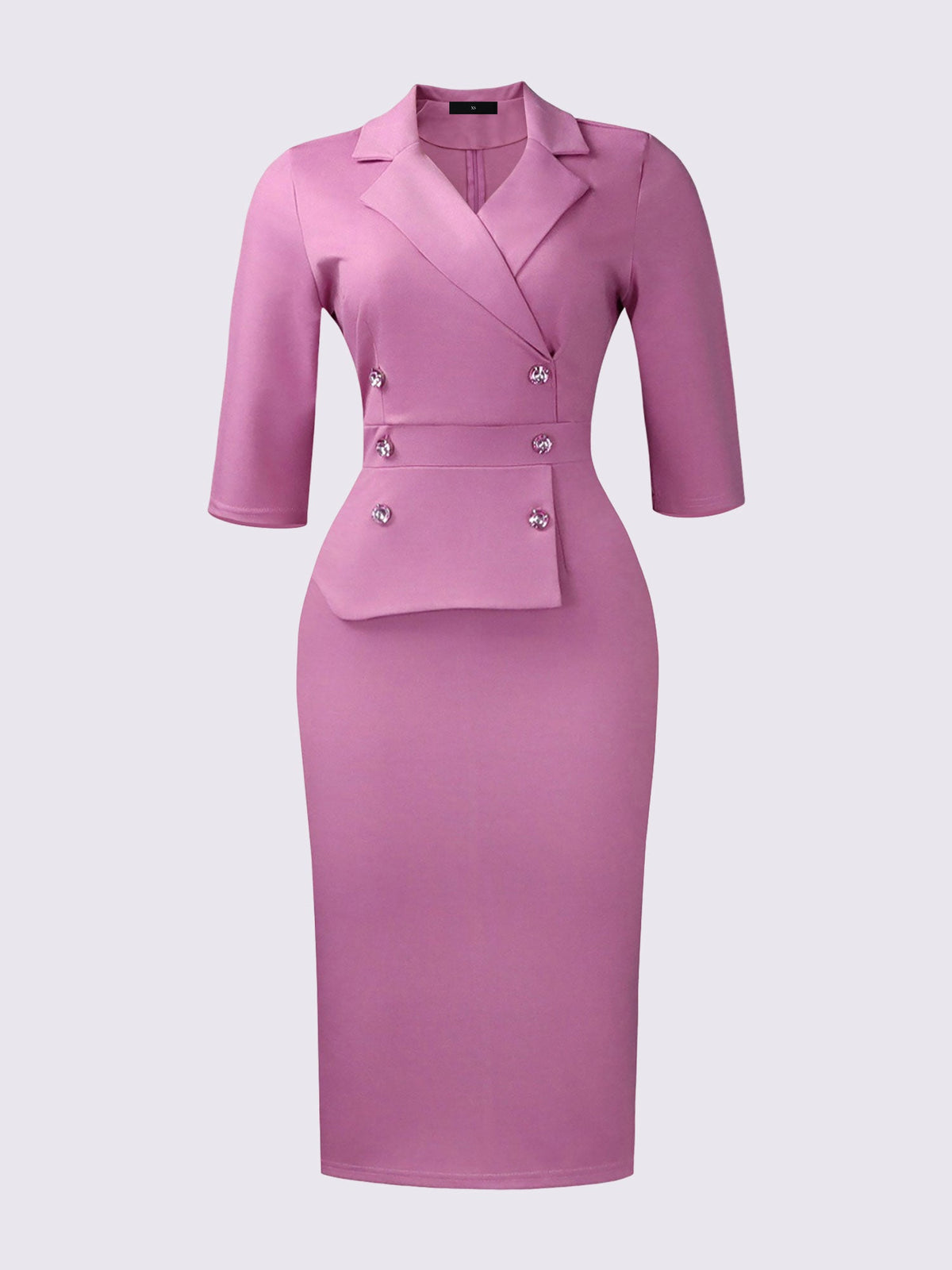 3/4 Sleeves Notch Lapel Midi Sheath Dress