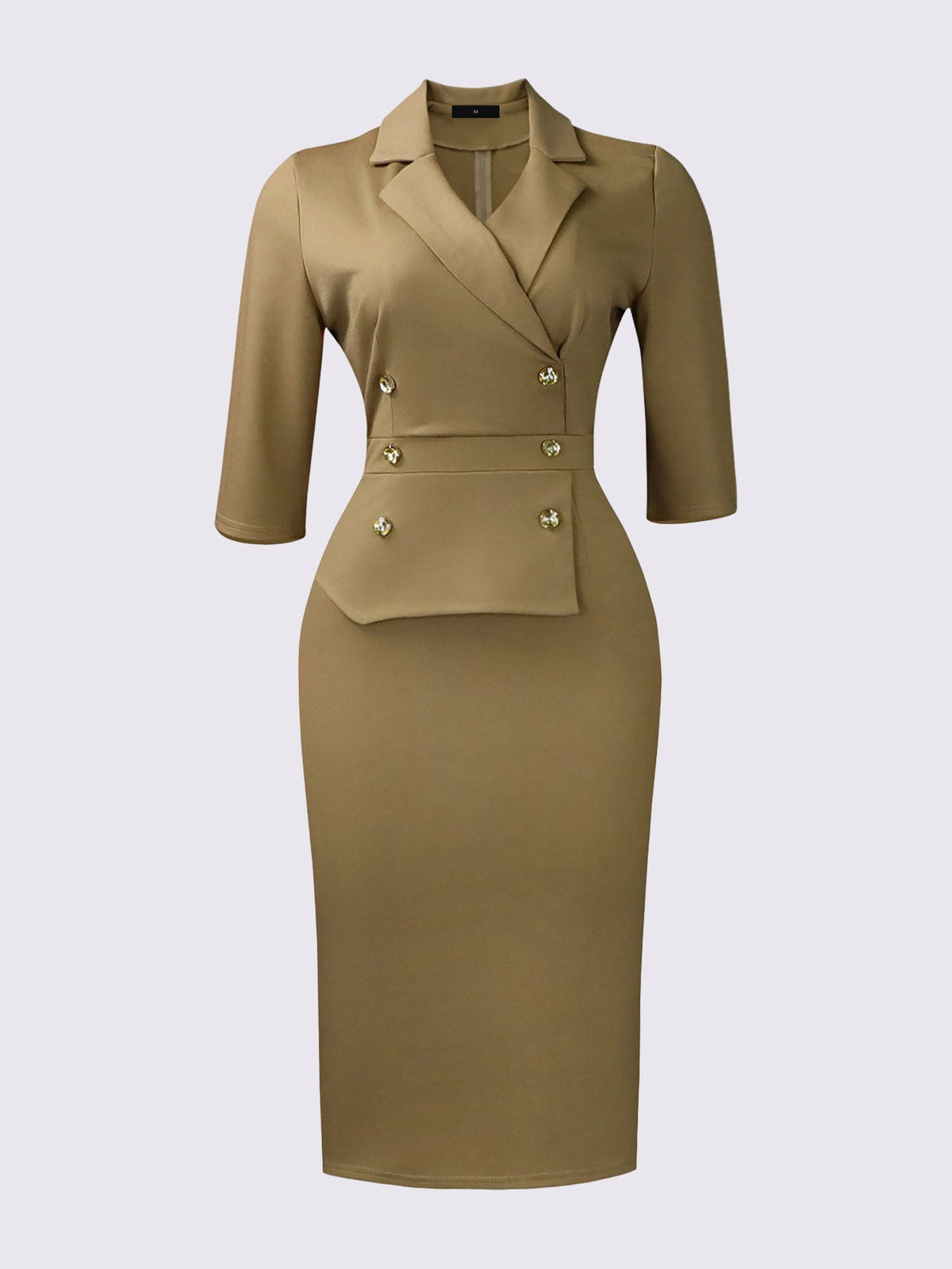 3/4 Sleeves Notch Lapel Midi Sheath Dress