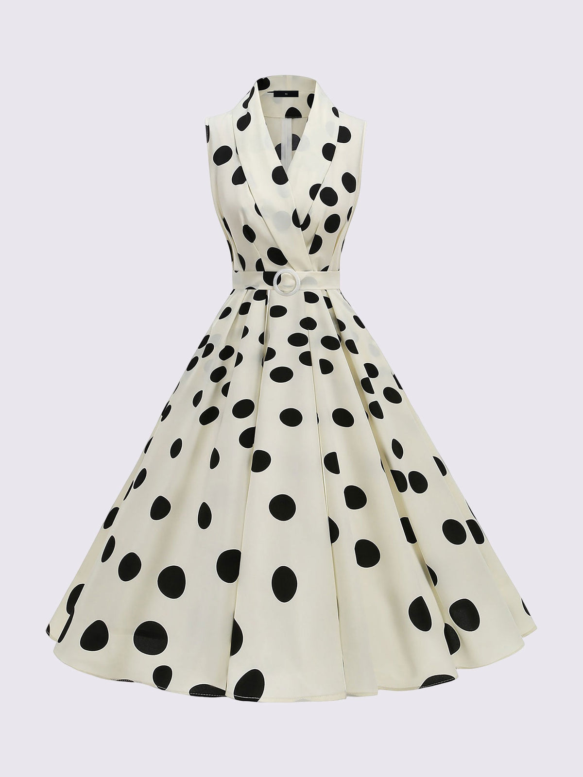 Solid Color/Polka Dot Belted Midi Vintage Swing Dress