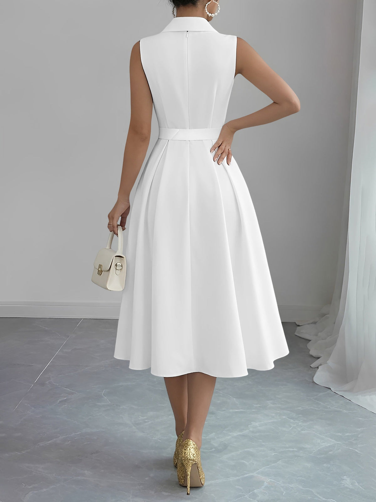 Solid Color/Polka Dot Belted Midi Vintage Swing Dress