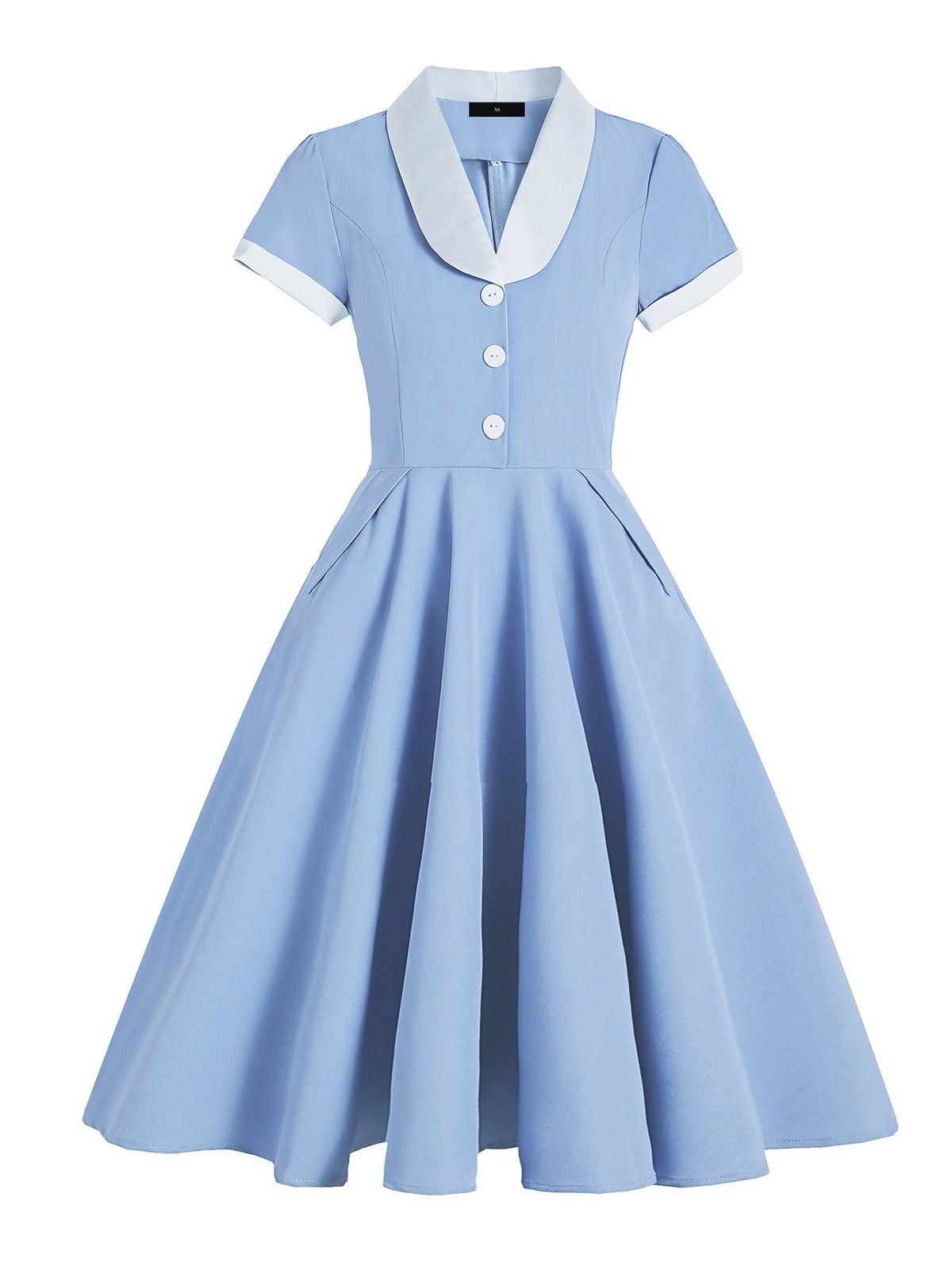 Colorblock Short Sleeves Retro Style Midi Swing Dress