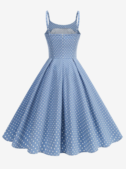 Retro Polka Dot Backless Spaghetti Strap Midi Swing Dress