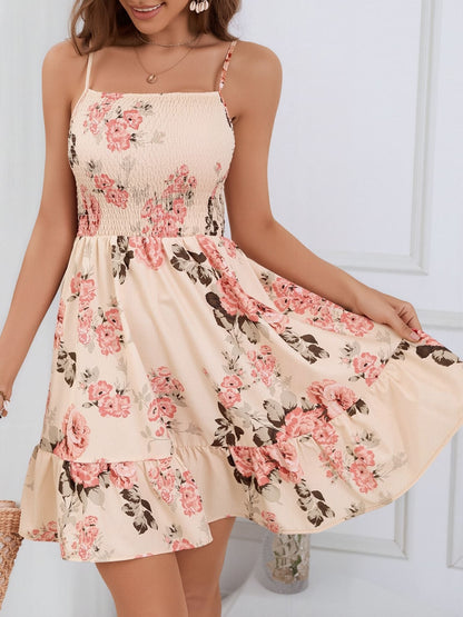 Floral Spaghetti Strap Smocked A-Line Mini Dress