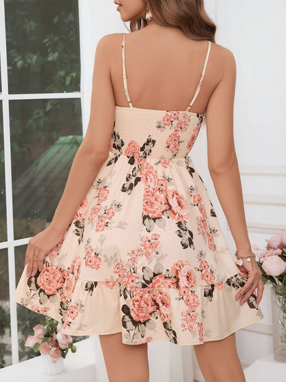 Floral Spaghetti Strap Smocked A-Line Mini Dress
