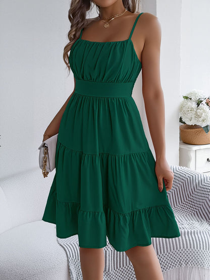 Spaghetti Strap Sleeveless Tiered A-Line Dress