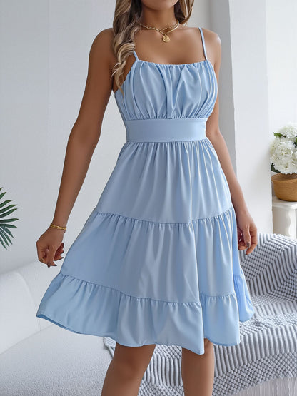 Spaghetti Strap Sleeveless Tiered A-Line Dress