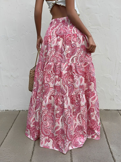 Boho Paisley Smocked Tiered A-Line Skirt