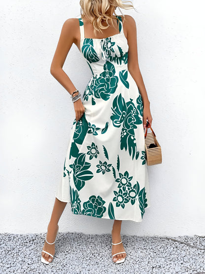 Floral Sleeveless Smocked A-Line Midi Sundress
