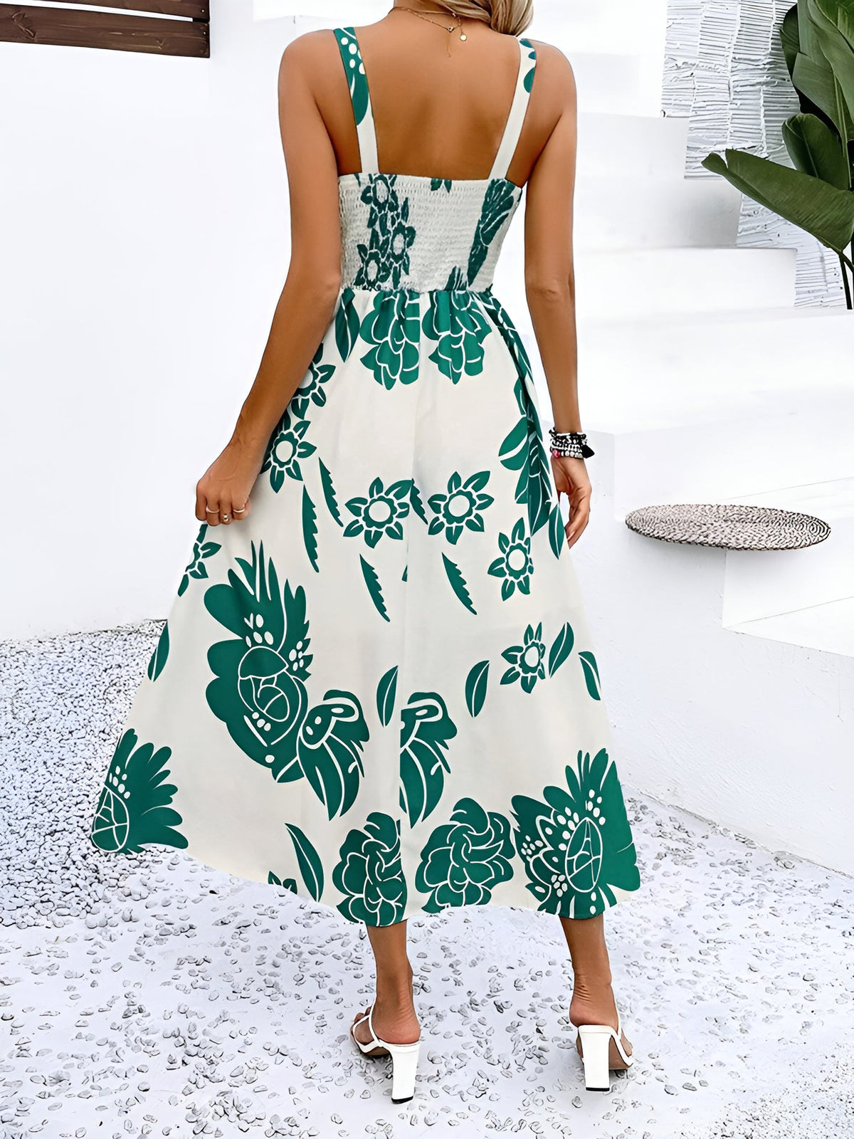 Floral Sleeveless Smocked A-Line Midi Sundress