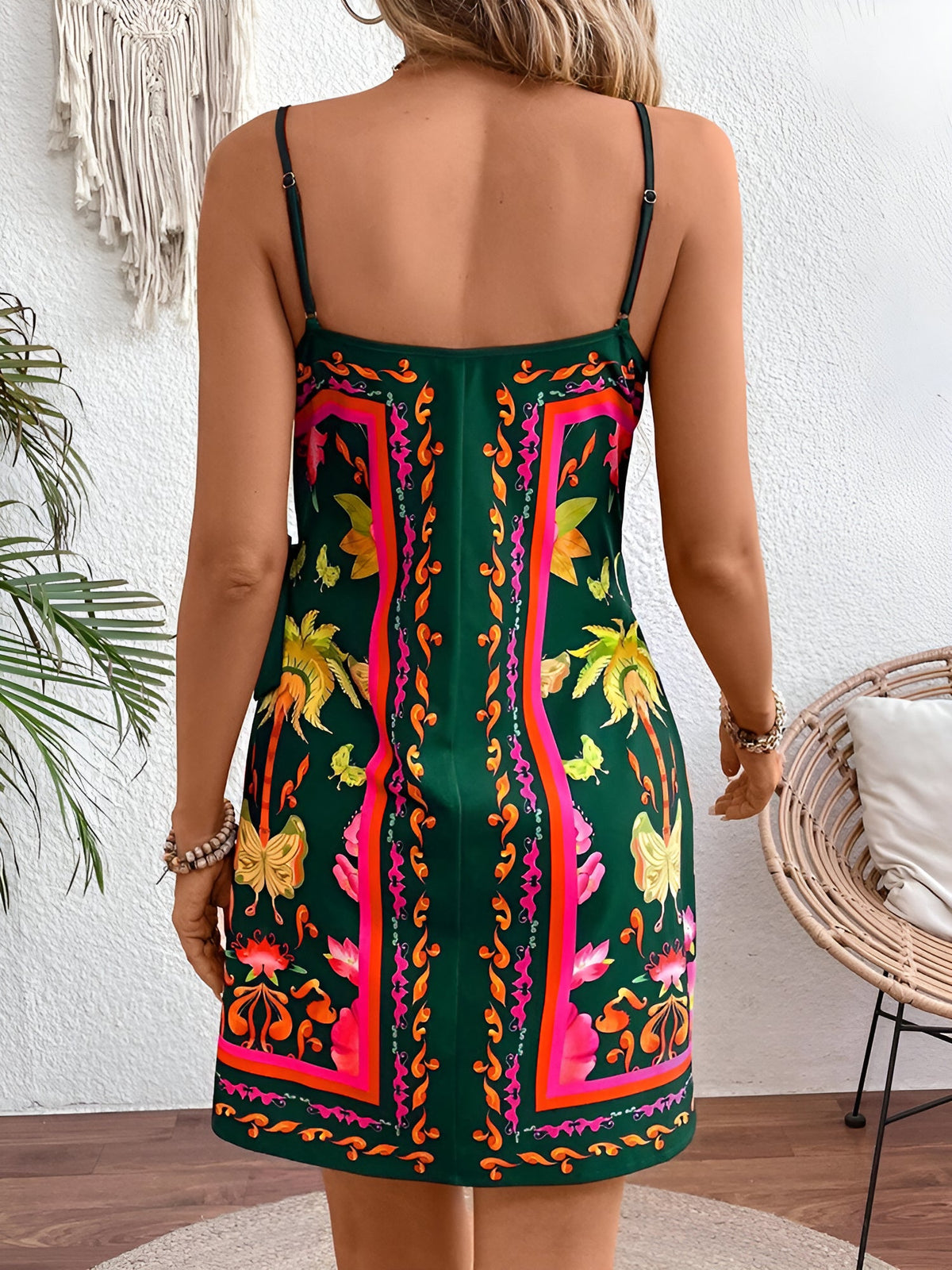 Spaghetti Strap Boho Floral Mini Wrap Dress
