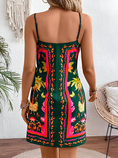 Spaghetti Strap Boho Floral Mini Wrap Dress