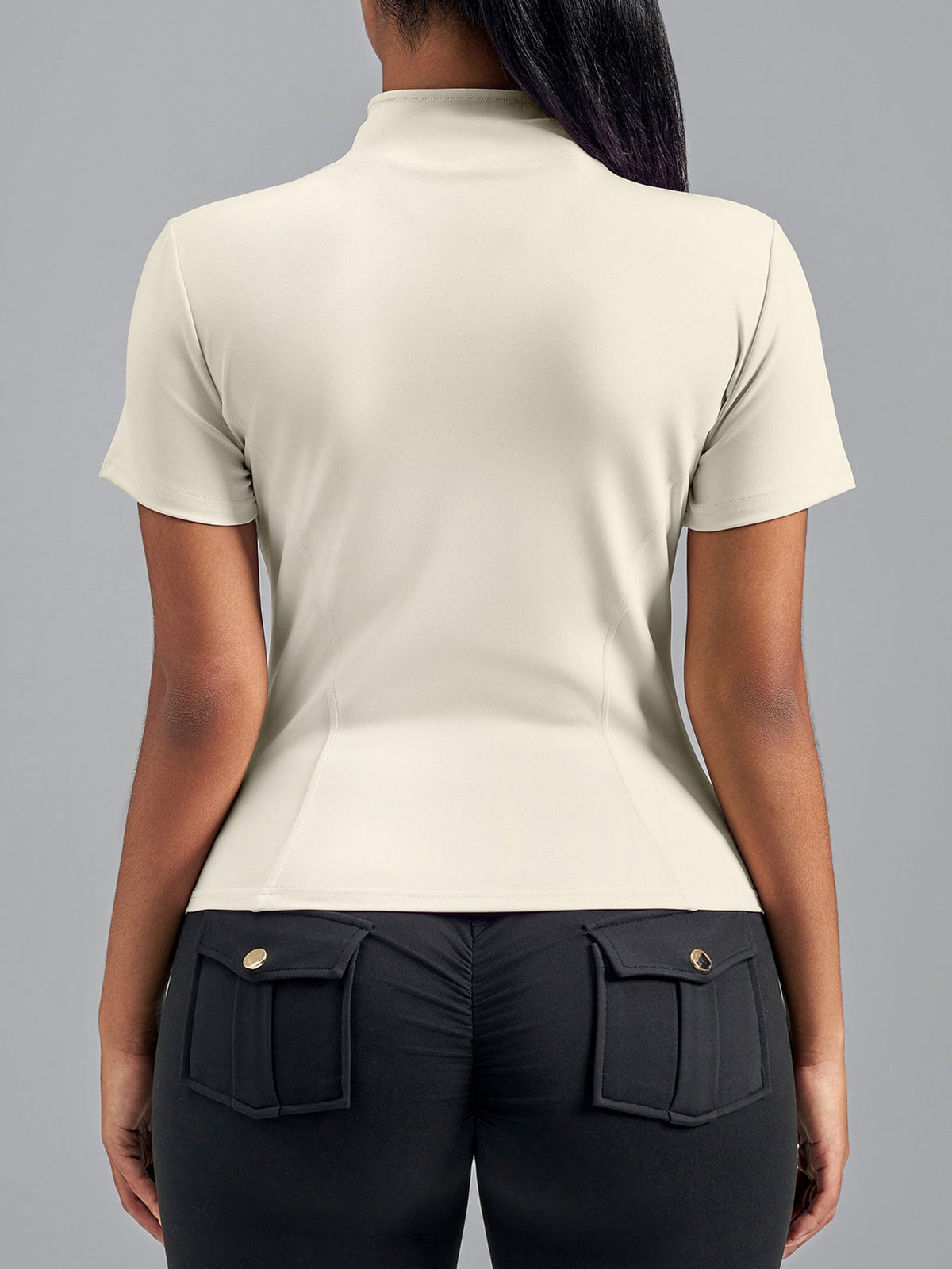 Stand Collar Stretchy Yoga Short Sleeve Fitted Sports Jacket