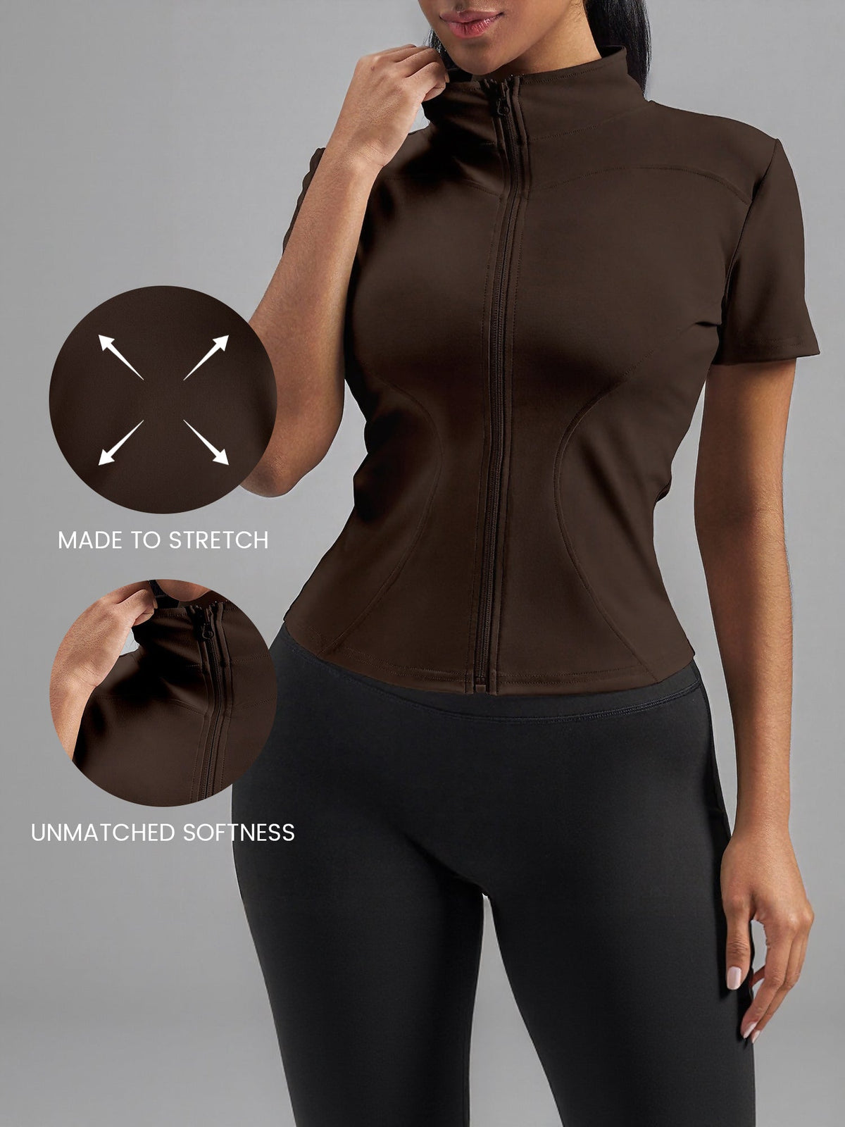 Stand Collar Stretchy Yoga Short Sleeve Fitted Sports Jacket